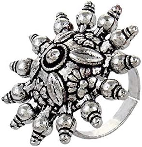 saissaSilver Plated Oxidized Metal Big Ring Indian Jewelry for Girls and Women