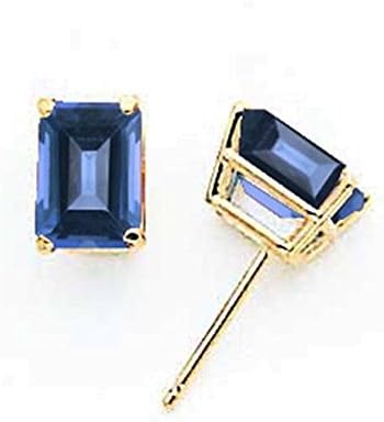 14k 7x5mm Emerald Cut Sapphire earring