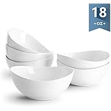 Sweese 1101 Porcelain Bowls - 18 Ounce (Top to the Rim) for Cereal, Salad, Dessert - Set of 6, White