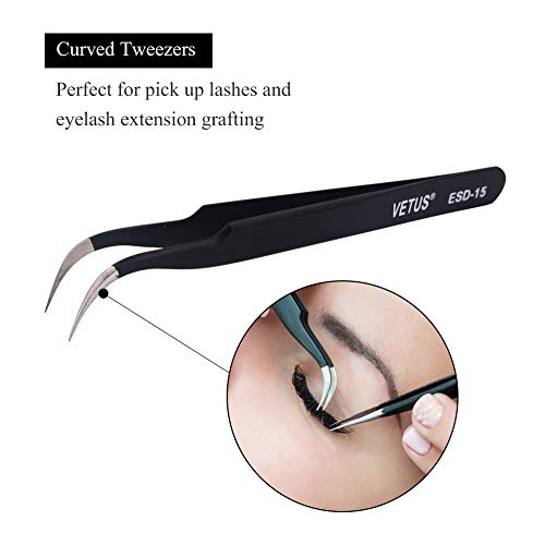 LASHVIEW Vetus Anti-static ESD Curved Pointed Perfect Craft Fine Angled Removal Stainless Steel Tip Curved Tweezers For Profissional Grafting False Eyelash Extension Nail Art Electionics Medical - Thumbnail 7