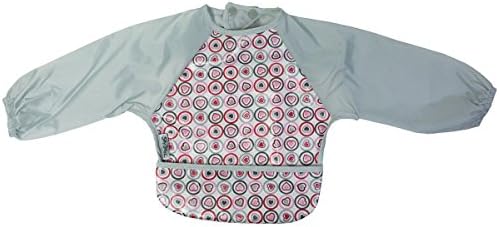 Waterproof long sleeve bib with feeding pocket - light weight - wipe clean for babies and toddlers 6mo. - 24 mo. (Hearts)