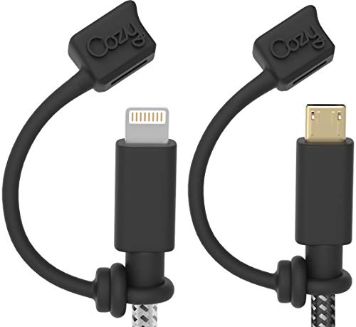 2019 Version - [4-Piece] Cozy USB Caps for Micro USB Cable & Apple Charging Cable Silicone Caps with Dust Protection, Protects During Travel, Portable, Designed by Cozy (Black)