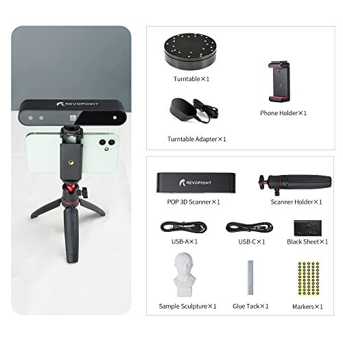 Revopoint POP 3D Scanner with Turntable 0.3mm Accuracy 8 Fps Scan Speed Desktop and Handheld