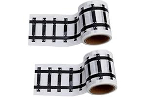 FOMANN Race Car Track Road Tape Kids Toy Car Party Tape-Sticker Roll for Track and Train Sets, Stick to Floors and Walls, Quick Cleanup (Railway, 2 Rolls)