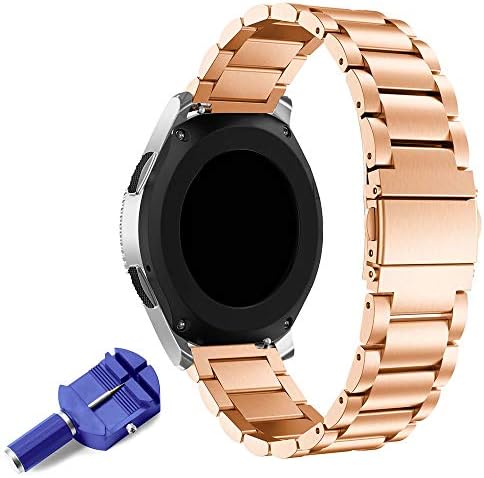 PINHEN Gear S3 Watch Band - 22MM Metal Stainless Steel Watchband Strap for Galaxy Watch 46mm, Moto 360 46mm, Pebble time, Huawei Watch GT, Ticwatch Pro, LG G Watch (Rose)