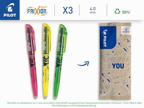 - 3er-Set FriXion Light - Radierbarer Textmarker - Neongelb, Neonpink, Grün - Keilspitze für feine oder breitere Linien