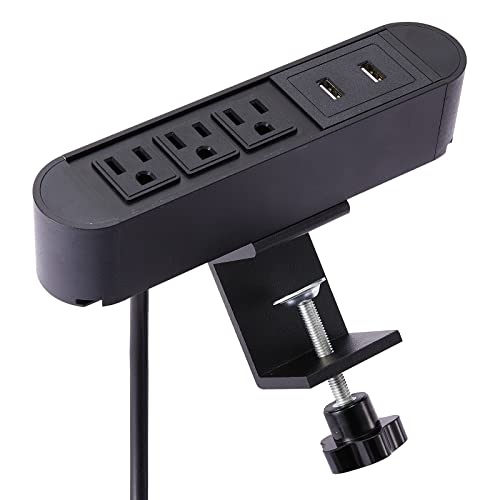 Desk Clamp Power Strip, 3 Desk Outlets with USB Port 2.4A, Desk Mount Power Strip Plug USB