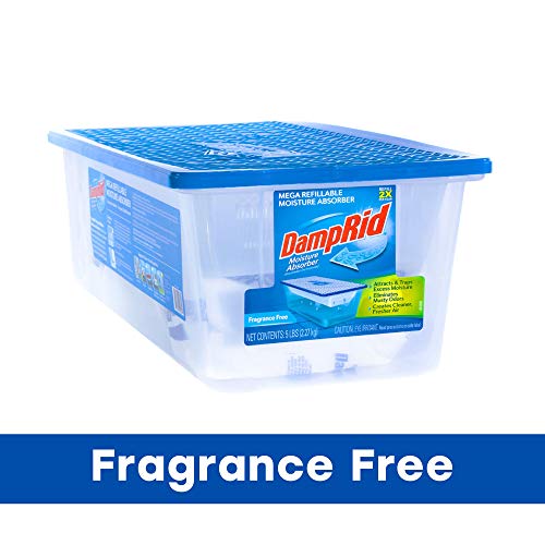 DampRid Refillable Mega Moisture Absorber Fragrance Free; 5 LB Refillable Container Effectively Absorbs and Removes Excess Moisture, Eliminating Musty Odors and Creating Fresher, Cleaner Air