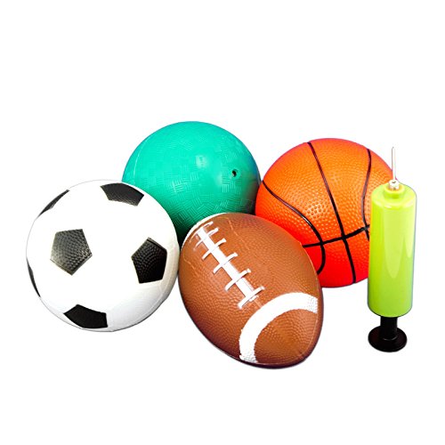 Tytroy 4 Piece 5" Sport Balls with 1 Pump Christmas (Basketball, Soccer Ball, Football, Playground/Kickball)