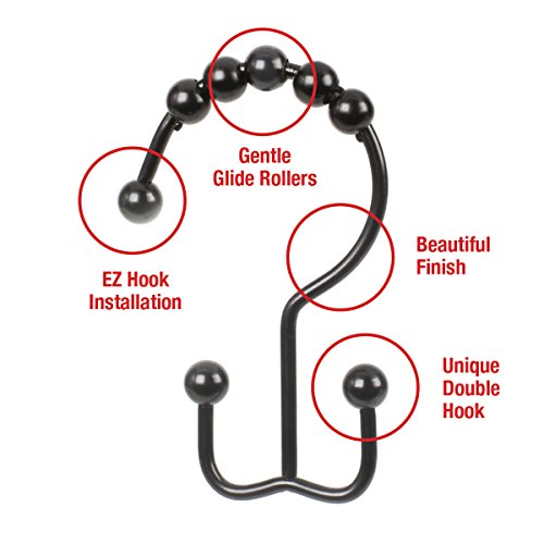 2LB Depot Shower Curtain Rings Hooks, Rustproof Stainless Steel, Set of 12 for Shower Rods (Black)