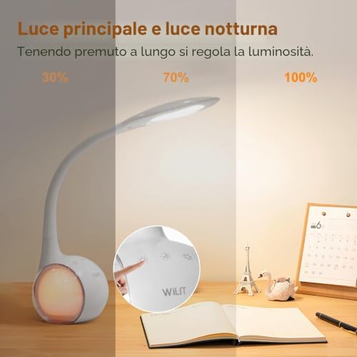 T3 Lampada da Scrivania Bambini, Lampada da Tavolo LED Regolabile con Luce Notturna Multicolore RGB, 3 Livelli di Luminosità, Lampada da Lettura con Controllo Tattile, Bianca