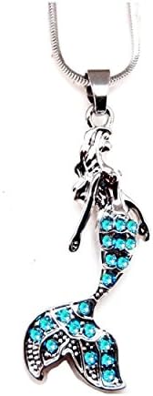 'Fairytale Mermaid' Ocean Blue Crystal Blue Mermaid Tail Pendant Neckace, 18"