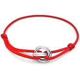 TILUNAMI Red/Black/Pink String Bracelet for Protection and Good Luck, Adjustable Handmade Rope Bracelet with Gold/Silver Trinity Ring, Karma Friendship Bracelet for Women Men, Lucky Amulet Gift