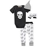 Big Elephant Baby Boys'4 Pieces Skull Head Short Sleeve Romper Pant Clothing Set with Hat L16