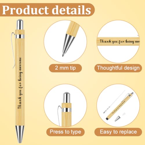 OFFCUP 15 Set Inspirational Pens, Bamboo Pen with Organza Bag Thank You Cards and Jute Twine, Appreciation Gifts for Teachers Staff Employees Colleagues