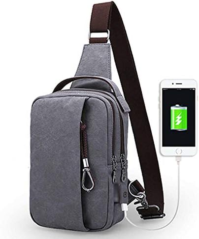 Canvas Sling Bags Chest Bag for Men USB Charging Crossbody Bag Casual Travel Shoulder Handbags