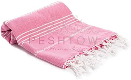PESHTOW 100% Pure Cotton Peshtemals, Turkish Bath & Beach Towel, Turkish Pestemal Towel, 37 x 70", Fouta (PINK)