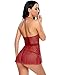 Avidlove Women Deep V Halter Lingerie Lace Babydoll Mesh Chemise Sleepwear Dark Red S