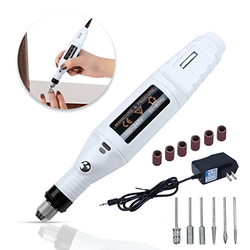 Electric Nail Drill- Ewinever 6 in 1 Nail File Manicure Pedicure Kit Grinder with Polishing Tools CE FCC Approved (White)