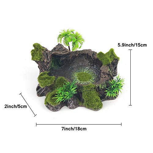 Chnee Plastic Reptile Tank Decor Resin Reptile Platform Artificial Tree Trunk Design Reptile Water Dish Water Bowl for Lizard, Gecko, Water Frog, Other Reptile