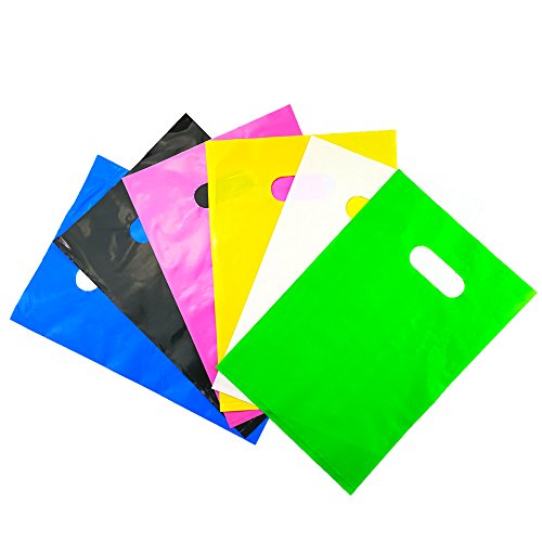 Etmact 72pcs Assorted Colored Plastic Glossy Merchandise Bags Shopping Bags Gift Party Favor Bags with Handles, 20cm x 30cm