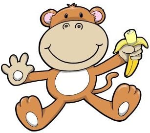 Amazon Com Children S Wall Decals Cartoon Baby Monkey With Banana 12 Inch Removable Graphic Home Kitchen