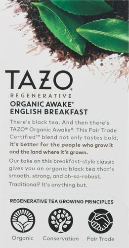 TAZO ORGANIC AWAKE ENGLISH BREAKFAST BLACK TEA, BLACK TEA WITH CAFFEINE, 16 TOTAL BAGS