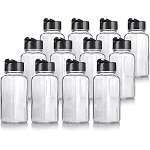 STAR WORK – 120 ml Clear Glass Square Spice Jar with Black Sifter Two Sided Sifter Cap (shaker holes/pour open) and…