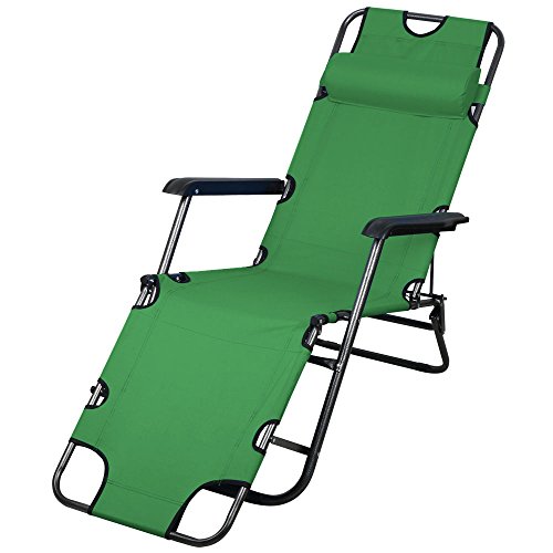 Chaise Lounge Patio Chair Outdoor Yard Beach Metal Folding Recliner Army Green