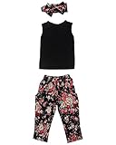 OOOUSE 3pcs Summer Cute Baby Girls Kids Clothes Set Suit Outfits Cute Vest Tops + Floral Print Pants + Headband Age 4-5Y (120)