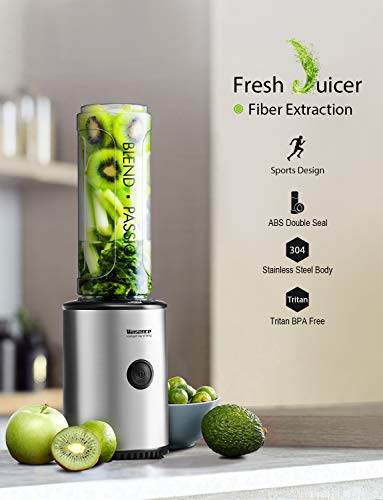 Smoothie Blender, Willsence Personal Blender 300W Single Serve Blender Stainless Steel Smoothie Mixer with BPA Free Travel Bottle and Protective Sleeve, Food Grade Blades
