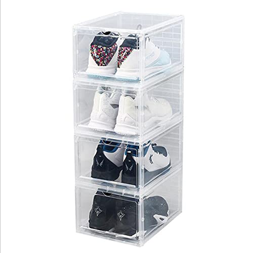 Stackable Shoe Boxes Pack of 4，Foldable Clear Shoe Storage Box