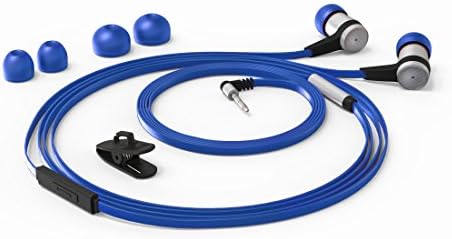 Cynnes In Ear Wired HiFi Bass Earbuds With Tangle Free Flat Cable Noise Isolating Stereo Earphones with Microphone for Android Samsung Mobiles Tablets MP3 Players iOS iPhones and more (Dark Blue)