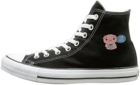 Hilo Canvas Shoes Cute Pig Drinking Coffee Hi-Top Unisex Canvas Sneaker- Season Lace Ups Shoes Casual Trainers Men And Women 39