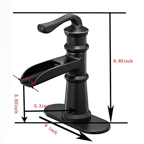 BWE-Bathroom-Faucet-Oil-Rubbed-Bronze-Single-Handle-Single-Hole-Waterfall-Bathroom-Sink-Faucet-with-Drain-Assembly-with-Overflow-and-Supply-Line-Lavatory-Faucets-Mixer-Tap-Deck-Mount-Lead-Free BWE Bathroom Faucet Oil Rubbed Bronze Single Handle Single Hole Waterfall Bathroom Sink Faucet with Drain Assembly with…