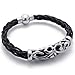 KONOV Jewelry Stainless Steel Braided Black Leather Bracelet