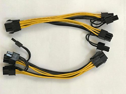 6x PCI-E 6 Pin to 2x 8 Pin (6+2) PCI-E VGA Power Cable Splitter 6", 18 AWG