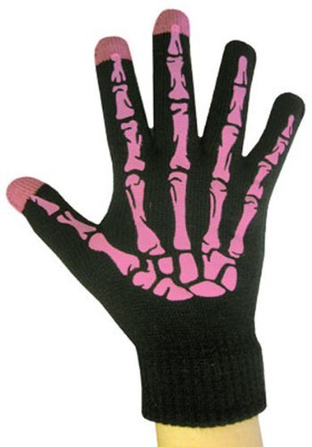 Boss Tech Products, Inc. BTP-GLV-SKLPNK Glow in the Dark Touch Screen Gloves for All Touch Screen Electronic Devices - Retail Packaging - Black/Pink
