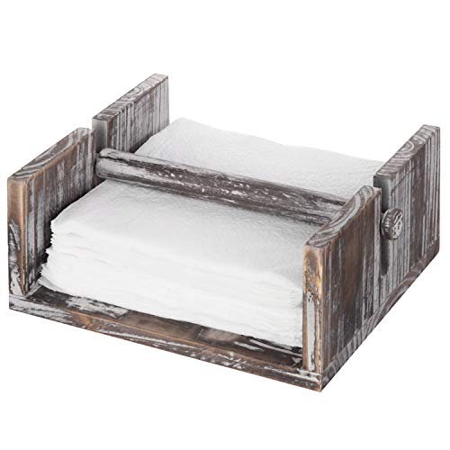 MyGift Torched Wood Square Flat Napkin Holder with Weighted Arm