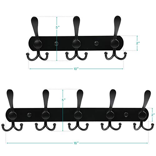 LotFancy Wall Mounted Coat Rack, Black Coat Hooks for Wall, 5 and 3 Tri Hook Racks, Heavy Duty Hook Rail for Hats, Towels, Handbags, Robes, for Kitchen, Mudroom