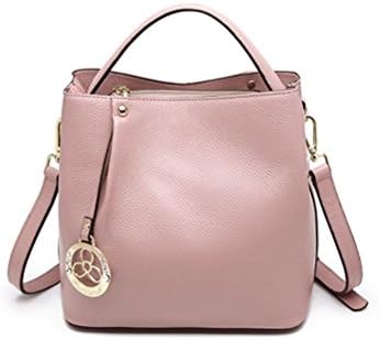 JeHouze Fashion Women Genuine Leather Crossbody Handbag Bucket Purse(Pink)