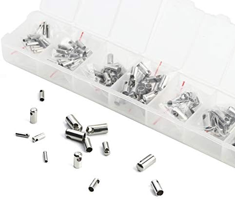 DUSENG 110 Pcs Stainless Steel Cord Crimp End Tips Caps with Storage Box for Jewelry Making DIY Kit