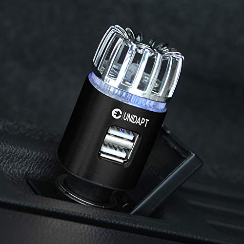 Car Air Freshener, Unidapt Car Air Purifier, USB Car Charger with Dual USB Charging Ports, Air Ionizer, Removes Cigarette Smoke, Dust, Bad Odors, Allergy Relief. (Black)