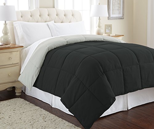 Amrapur Overseas | Goose Down Alternative Microfiber Quilted Reversible Comforter / Duvet Insert - Ultra Soft Hypoallergenic Bedding - Medium Warmth for All Seasons - [Twin, Anthracite/Silver]