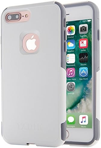 iPhone 7 Plus, iPhone 8 Plus 5.5 inch Case, Yadik Compact Durable Shockproof Dual Layers Hybrid TPU PC Case with Tempered Screen Protector for iPhone 7 Plus,iPhone 8 plus (White Grey)