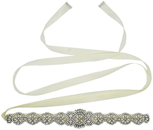 Lovful Womens Silver Crystal Beaded Satin Bridal Sash Party Prom Dress Wedding Belt,Ivory Sash-5, One Size