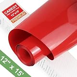 HTV Iron on Vinyl 12inch x15 Feet Roll by CAREGY Easy to Cut & Weed Iron on Heat Transfer Vinyl DIY Heat Press Design for T-Shirts Glossy Red