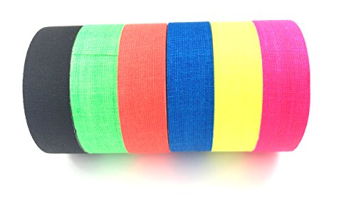 6-Pack Fluorescent Neon Gaffer Tape UV Blacklight Reactive Decorative Tape for Halloween Decorations, Glow Dance Party, Theatre Show