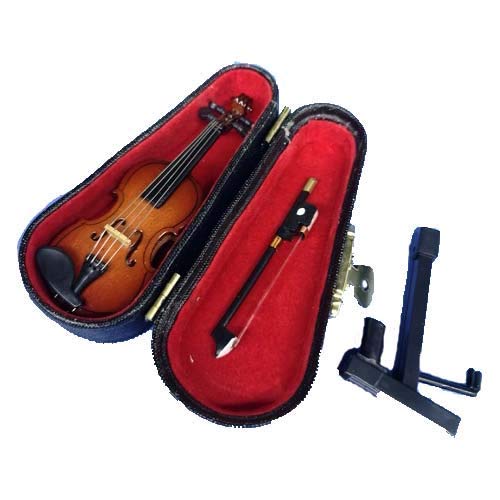 LS Realistic Mini Wood Violin Musical Instrument, Miniature Dollhouse Replica Christmas Ornament Holiday Accessories Gifts with Case (10cm)