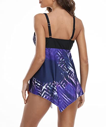 Tainoya Women\'s Tankini Swimsuits Two Piece Tankini Bathing Suits Lined Printed Swimdress with Bikini Short Swimwear Navy